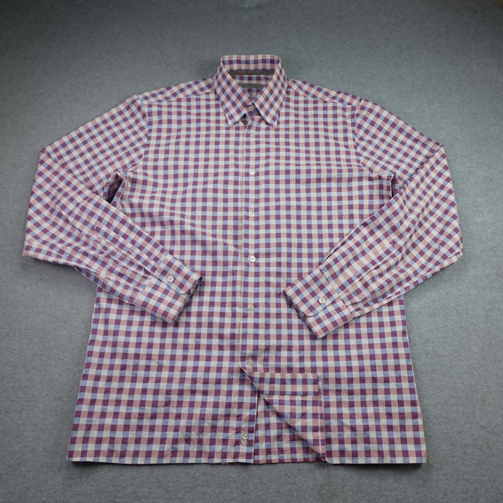 Canali Shirt Mens Large Multicolor Gingham Check Cotton Long Sleeve Italy